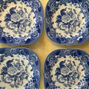 Spode Blue Room Garden “British Flowers - Poppy” 8.5 inch square salad plates!